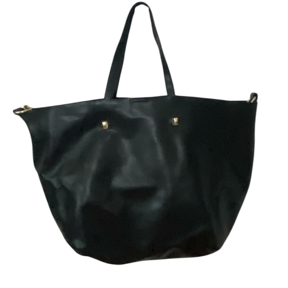 MONSERAT DE LUCCA Black Leather Tote Double Handles
